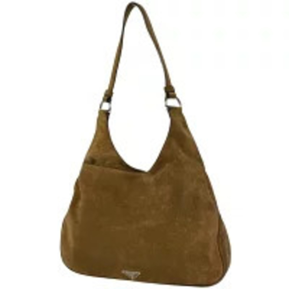 Prada Tessuto Crossbody Plate shoulder bag suede brown